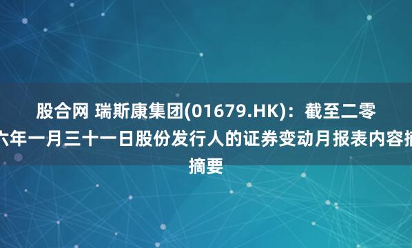 股合网 瑞斯康集团(01679.HK)：截至二零二六年一月三十一日股份发行人的证券变动月报表内容摘要