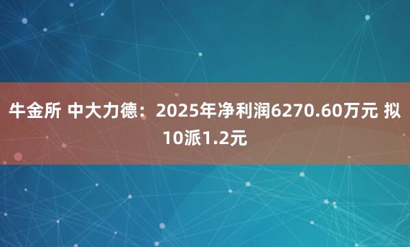 牛金所 中大力德：2025年净利润6270.60万元 拟10派1.2元